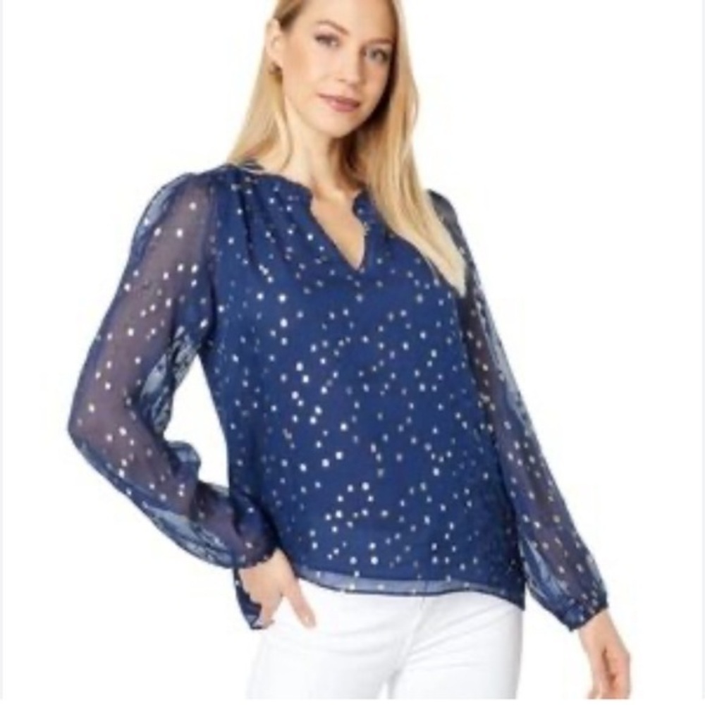 Lilly Pulitzer Giana Navy Blue Silk Top XS